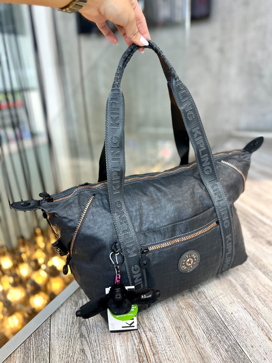 Bolso de Mano Gris Metalizado