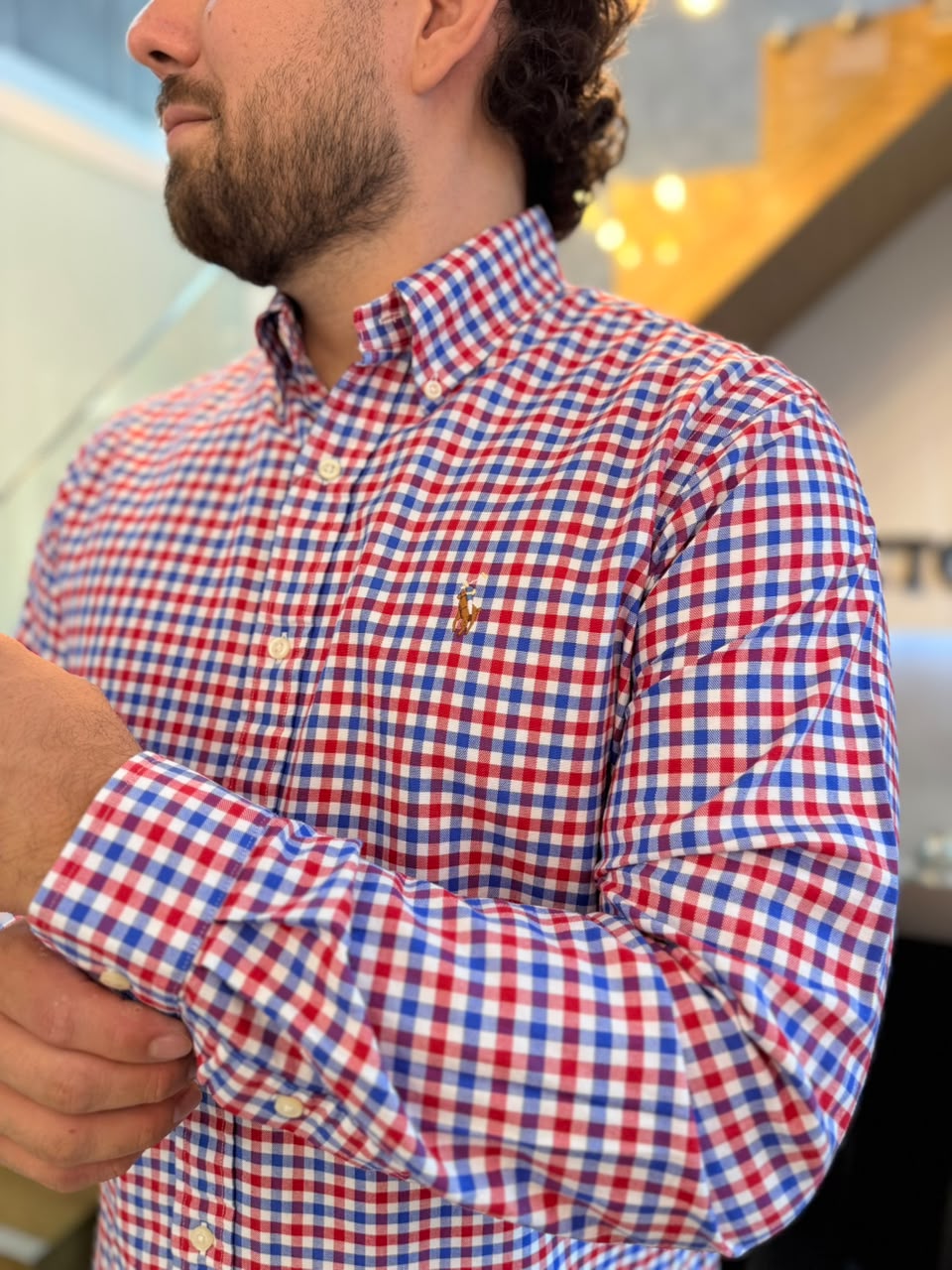 Camisa Polo R.L hombre Oxford Cuadros Rojos Caballo Multicolor