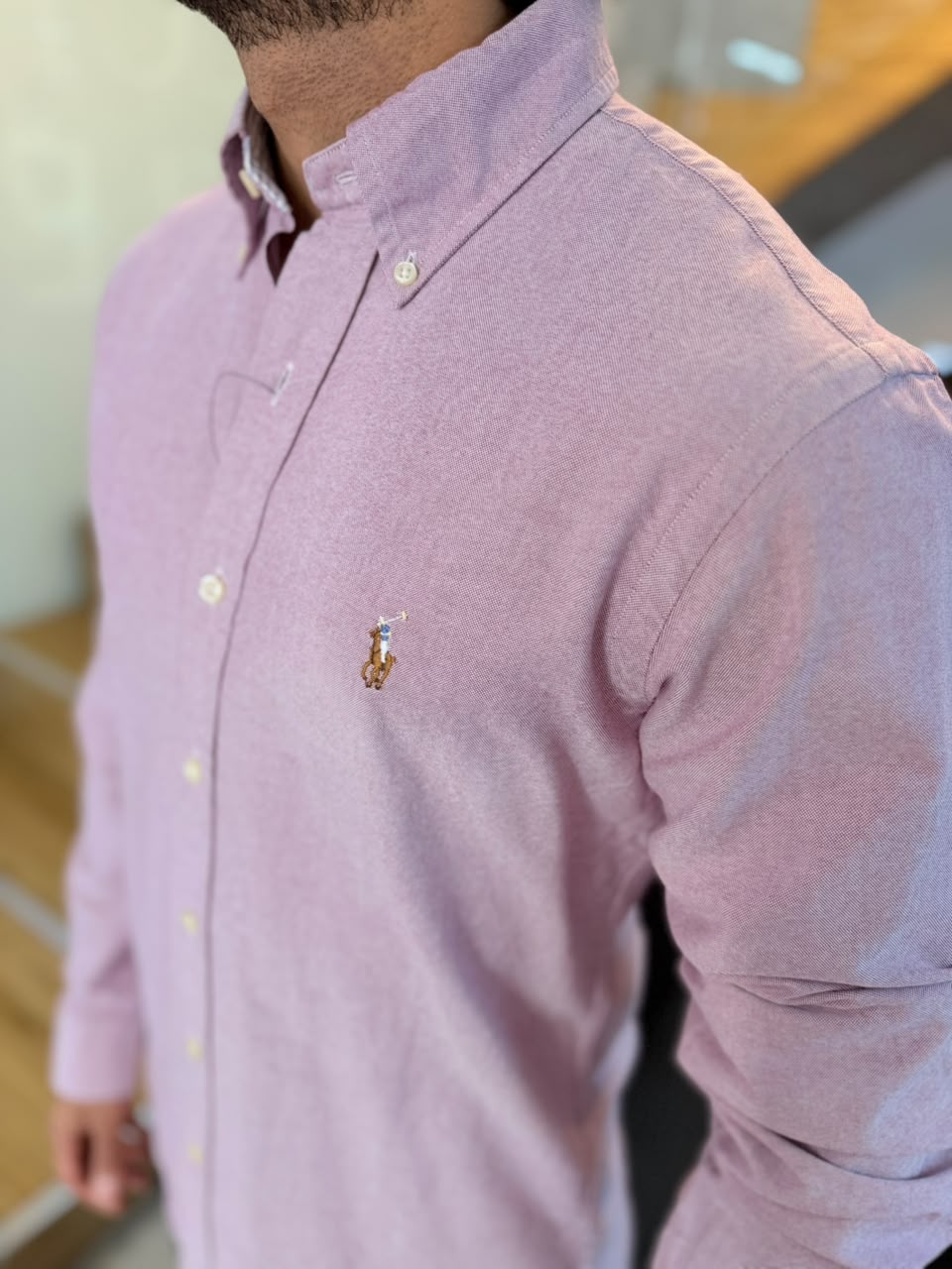 Camisa Polo R.L hombre Oxford Custom Fit Lila Caballo Multicolor