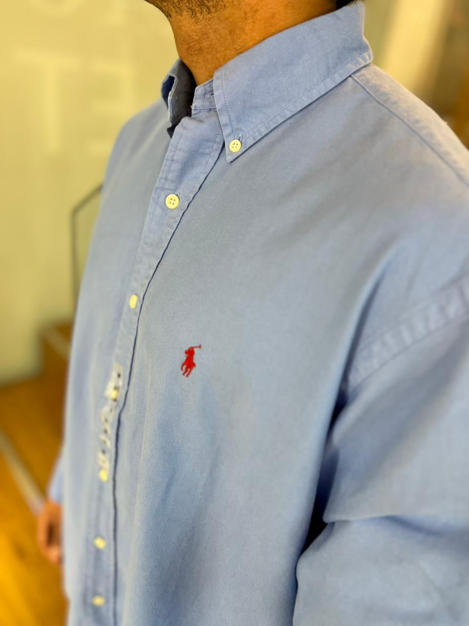 Camisa Polo R.L hombre Oxford Celeste