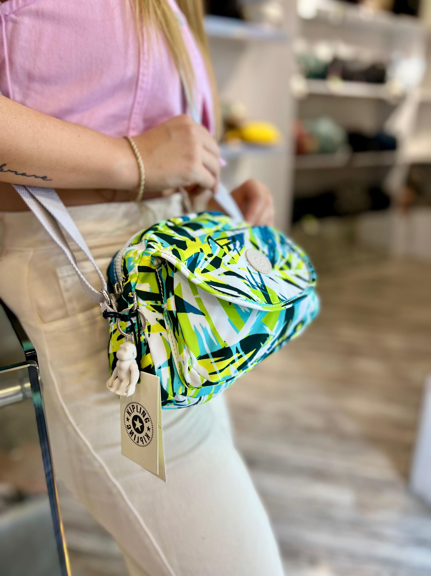 Bolso Manos Libres Verde Estampado