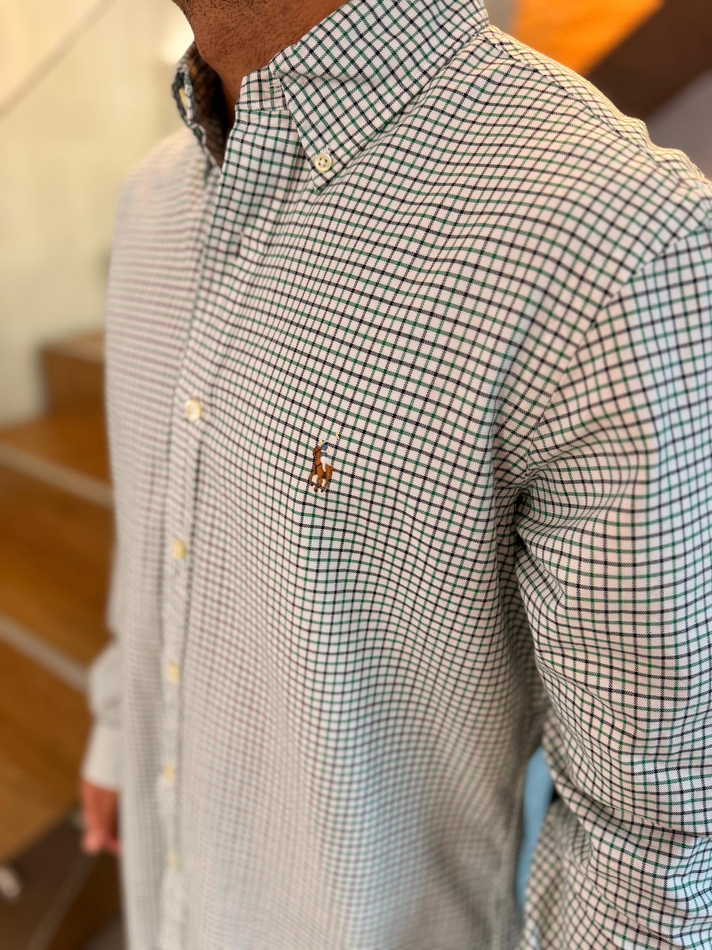 Camisa Polo R.L hombre Oxford Cuadros Verdes Caballo Multicolor