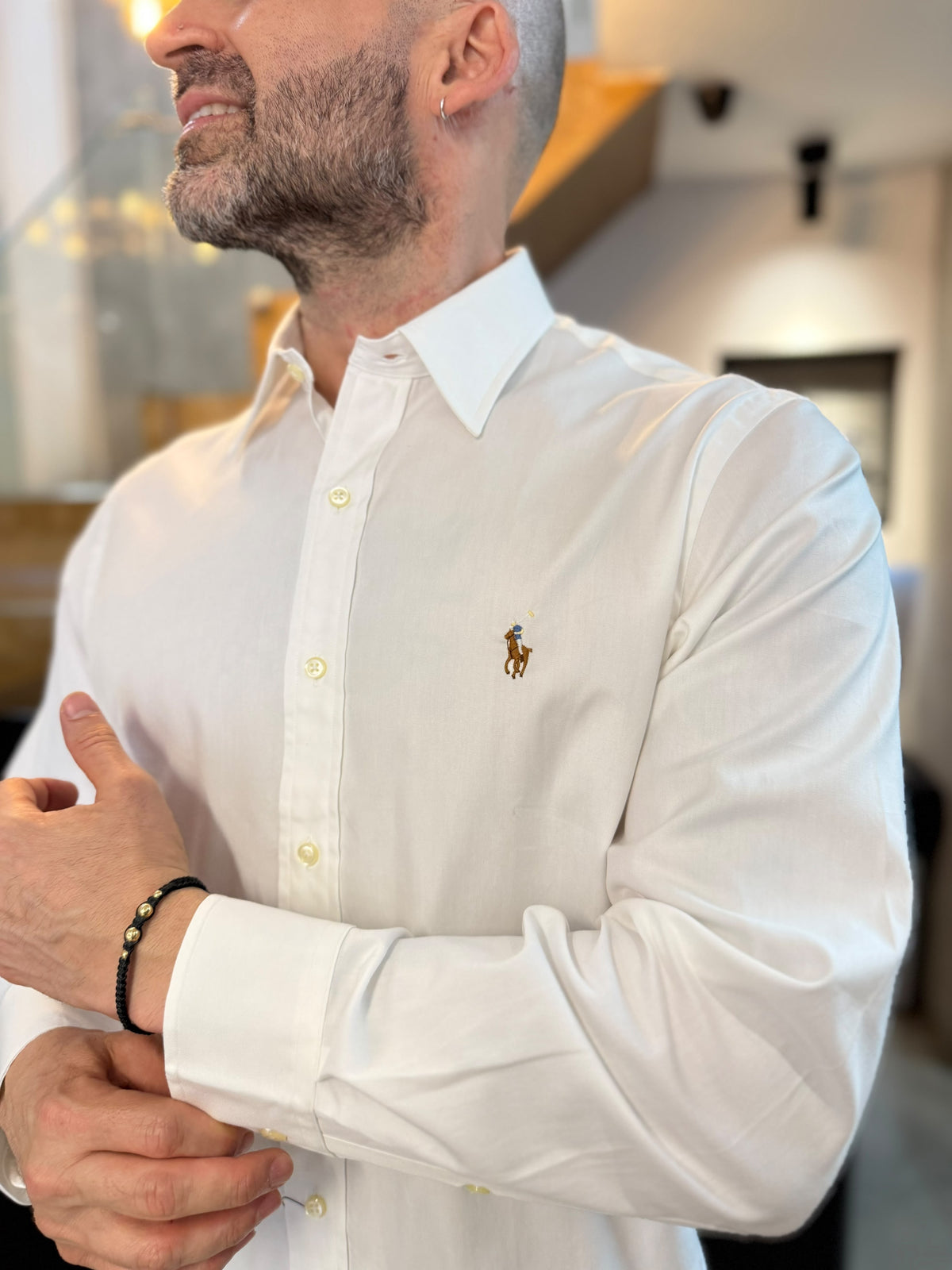 Camisa Polo R.L hombre algodón Blanca Caballo Multicolor