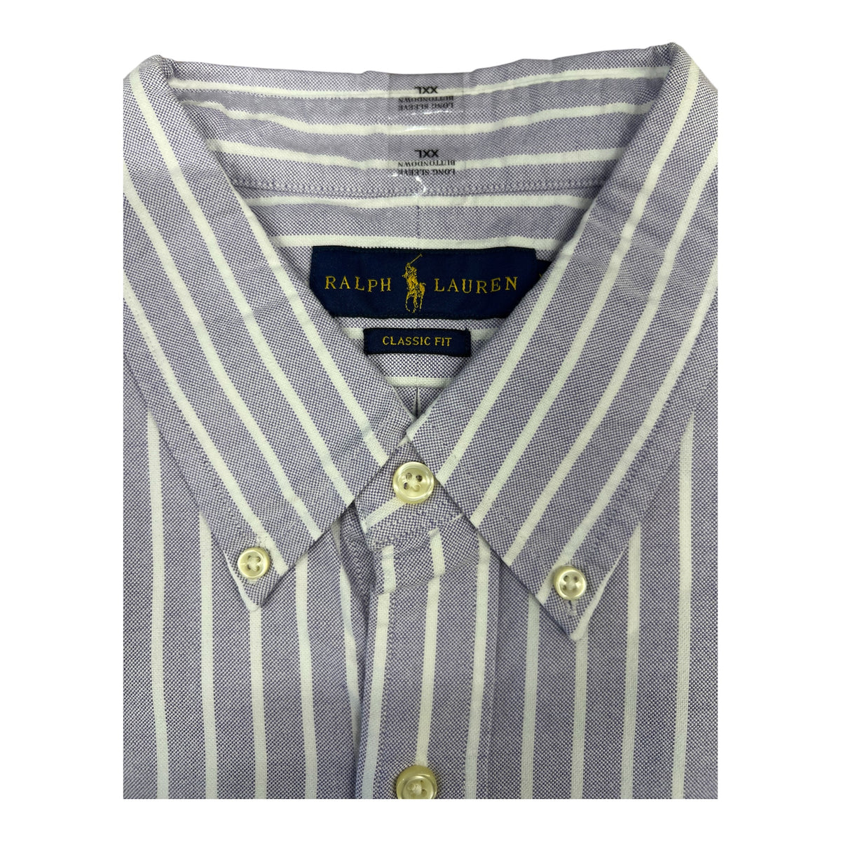Camisa Polo R.L hombre Oxford Rayas Lilas Con Blanco Caballo Multicolor