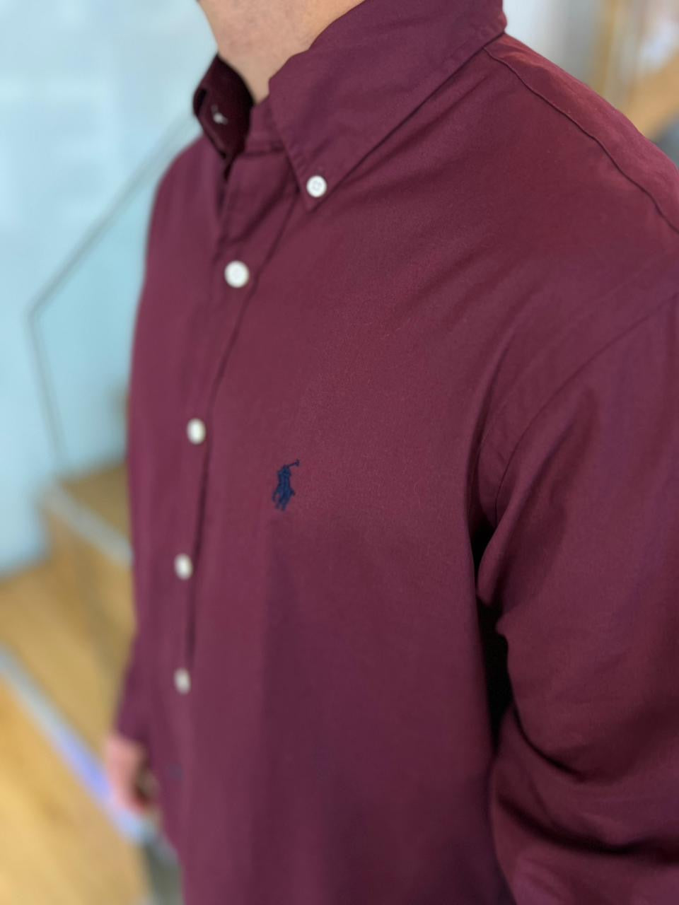 Camisa Polo R.L hombre Algodón Vinotinto