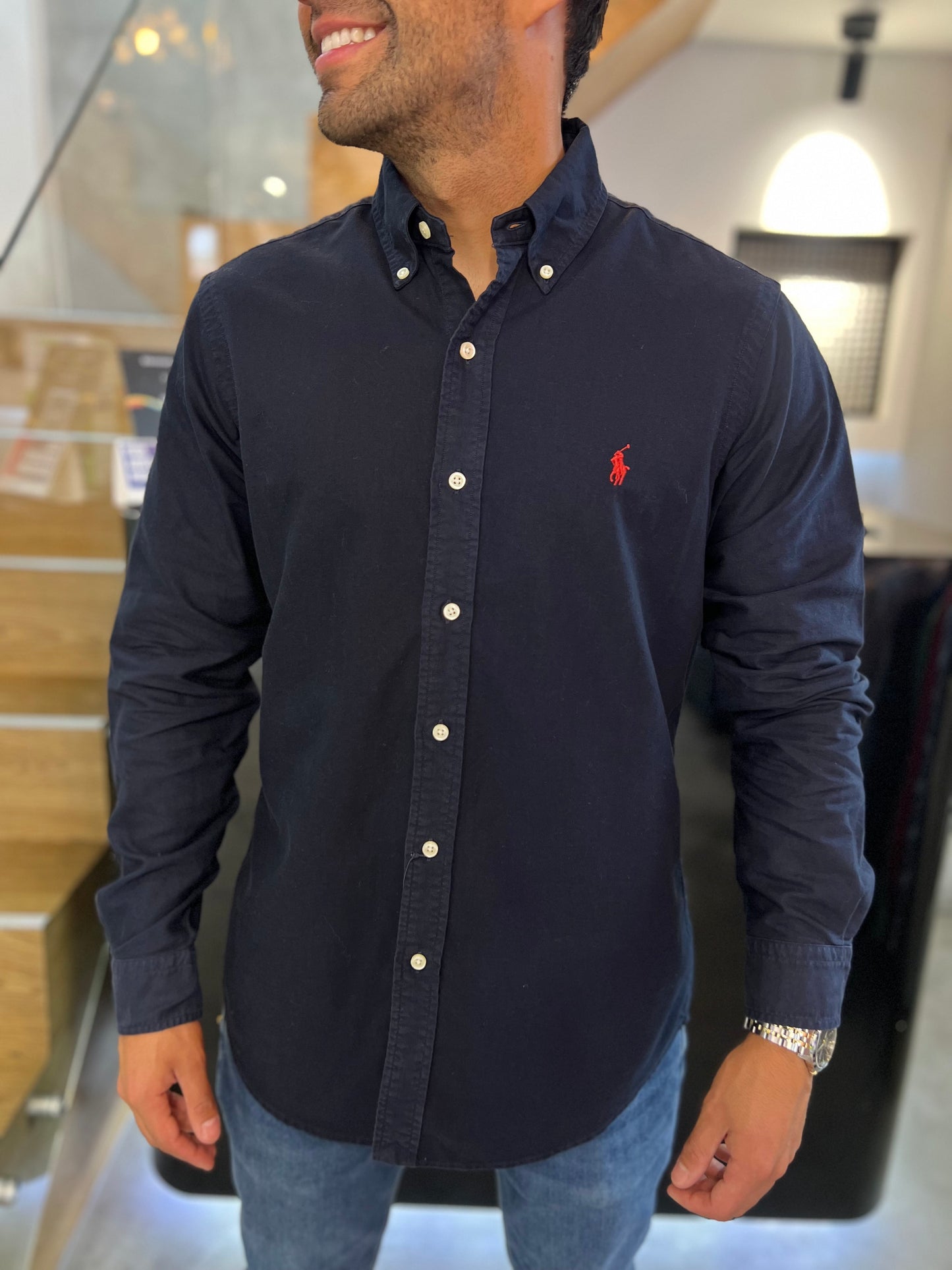 Camisa Polo R.L hombre Oxford Azul