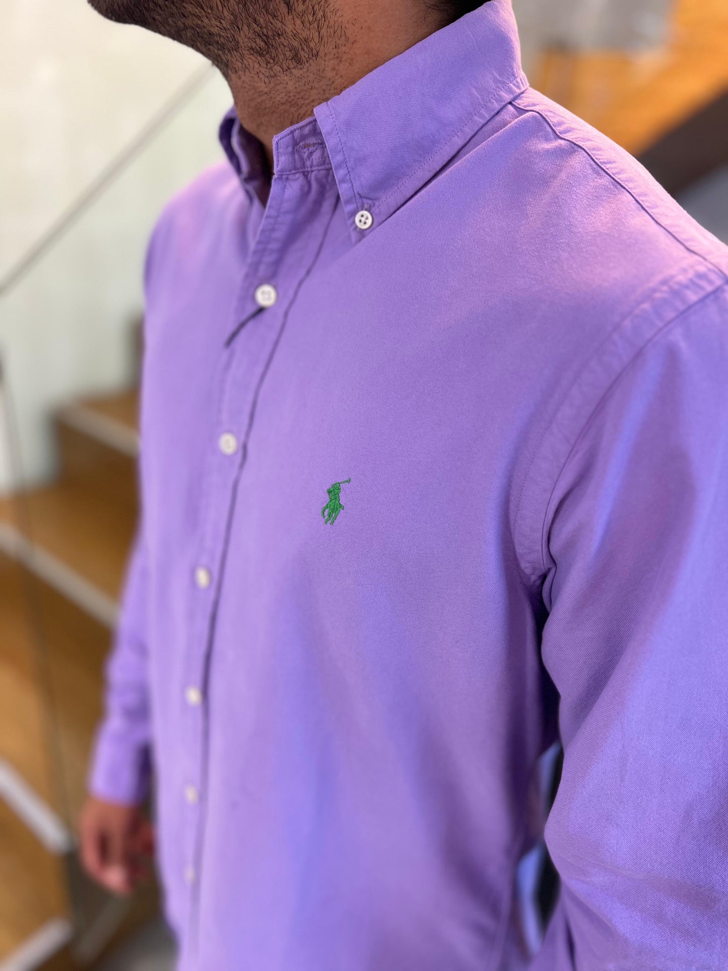 Camisa Polo R.L hombre Oxford Lila