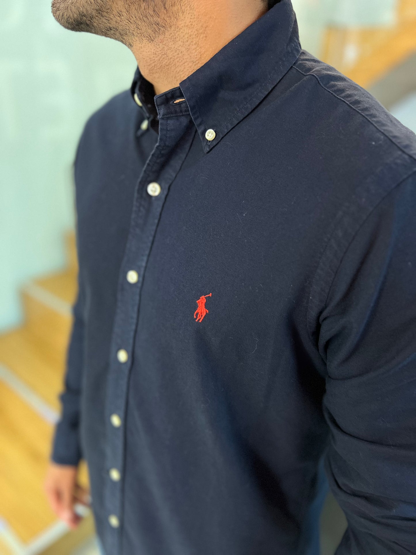 Camisa Polo R.L hombre Oxford Azul