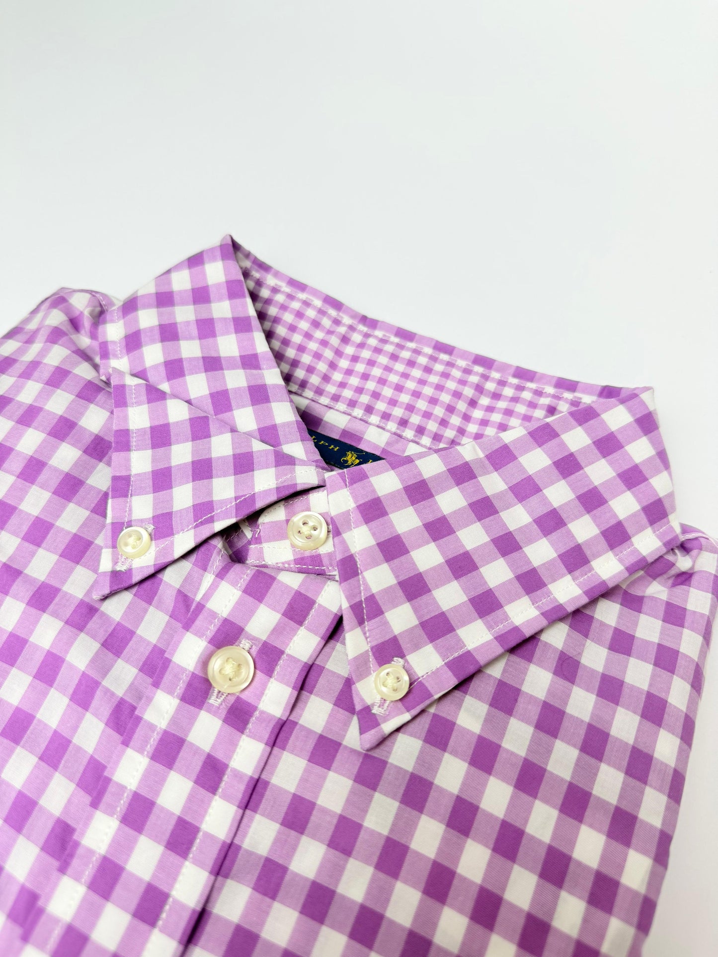 Camisa Polo R.L dama Algodón Slim Fit Cuadros Morados Con Blanco