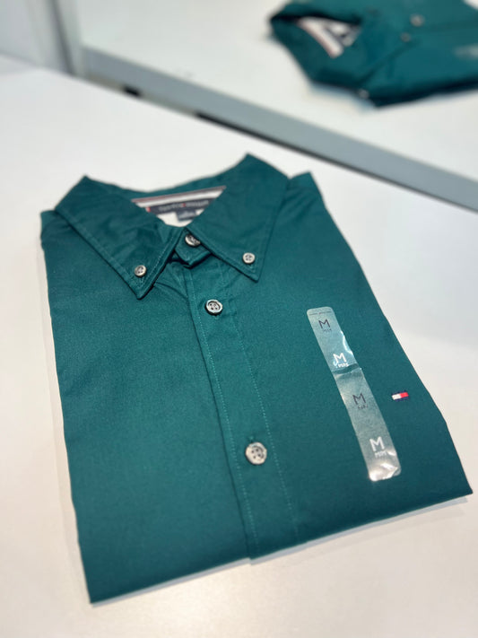 Camisa Tommy Hilfiger Algodón Slim Fit Stretch Verde