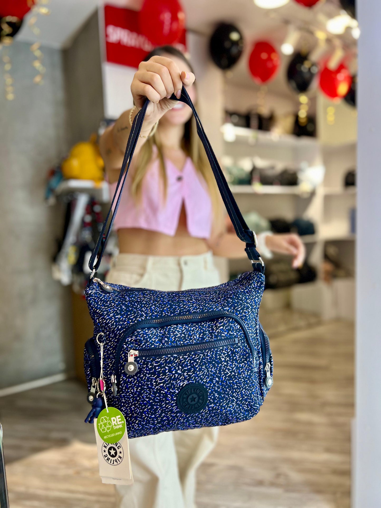 Bolso de Mano Azul Estampado