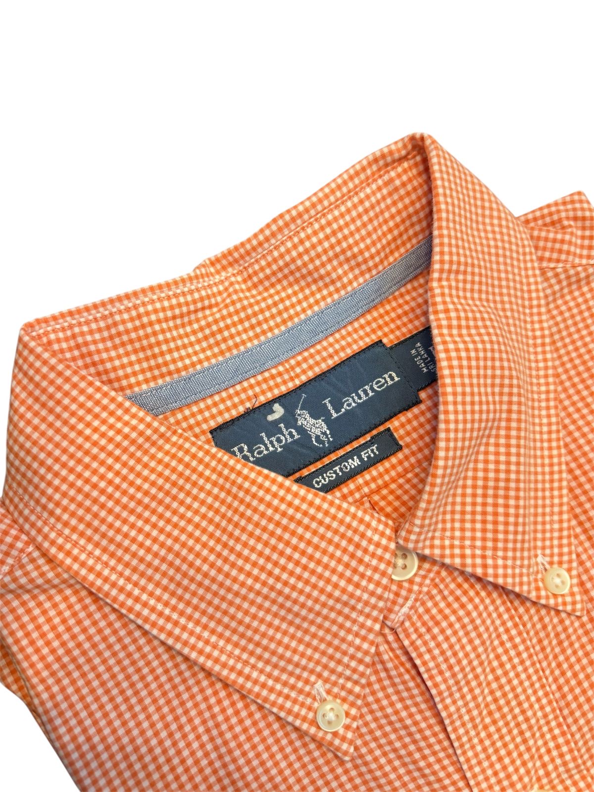Camisa Polo R.L hombre Algodón Cuadros Naranjas Caballo Azul
