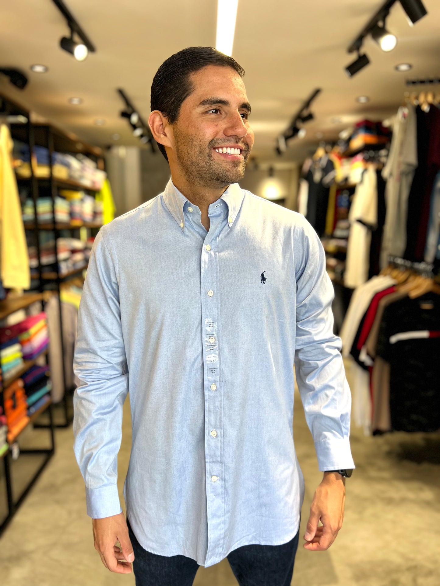 Camisa Polo R.L hombre Celeste Algodón