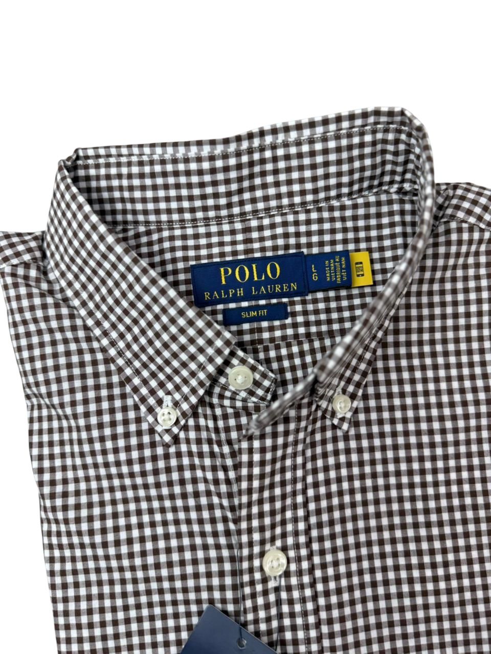 Camisa Polo R.L hombre Algodón Slim Fit Cuadros Cafés Caballo Azul