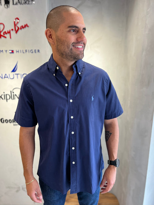 Camisa Polo R.L Azul Manga Corta hombre