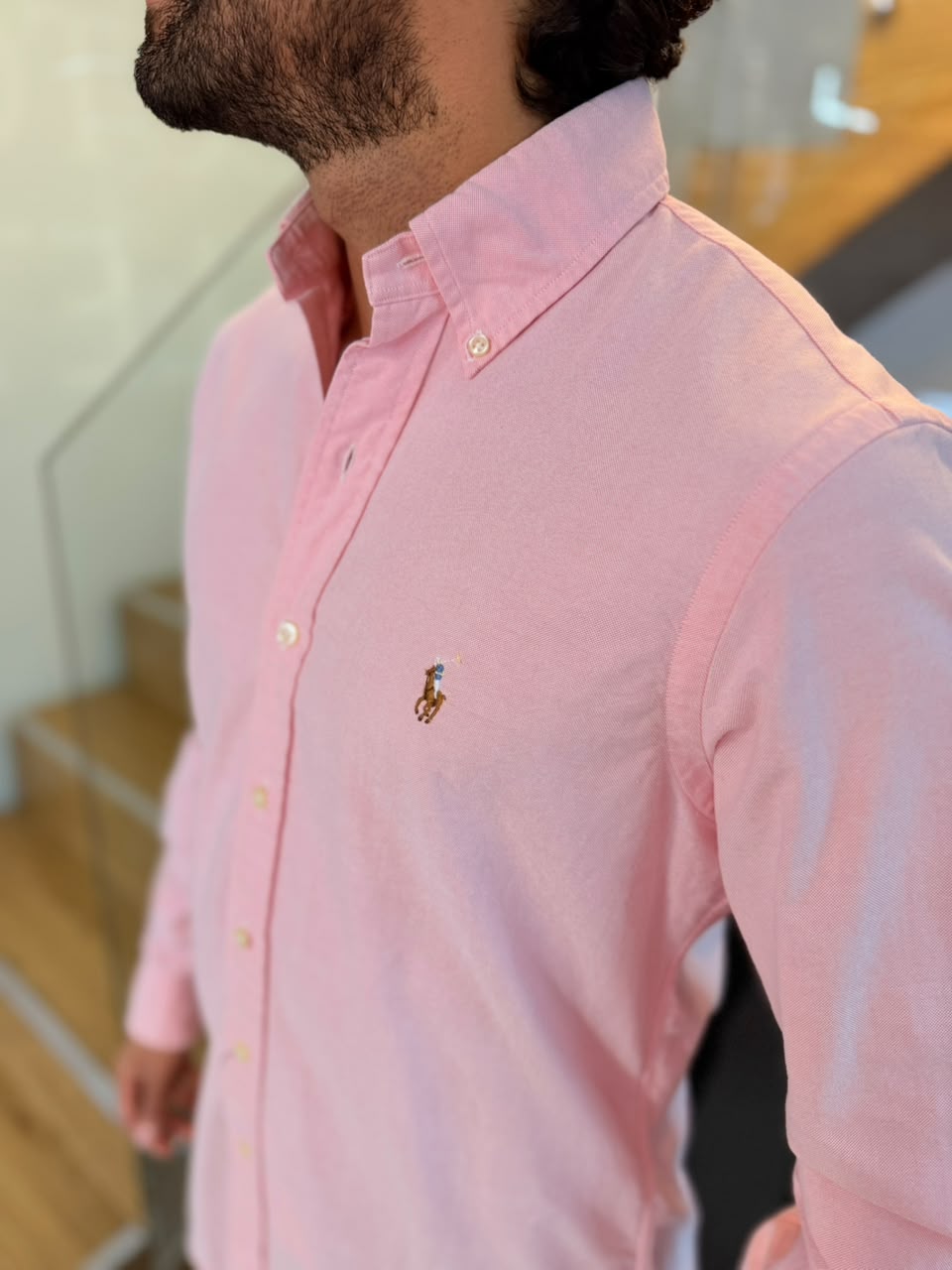 Camisa Polo R.L hombre Oxford Rosada Caballo Multicolor