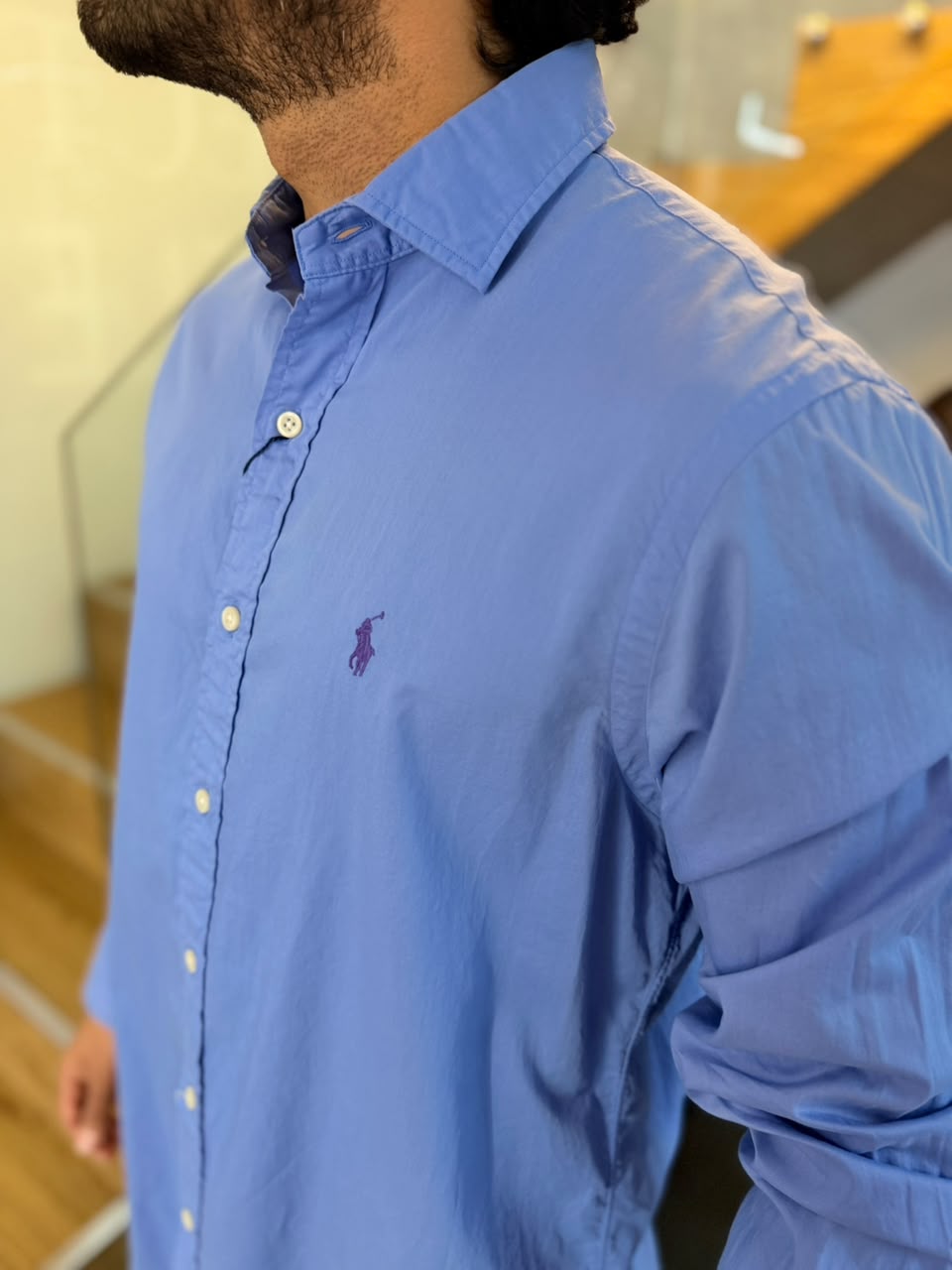 Camisa Polo R.L hombre Algodón Celeste Caballo Morado