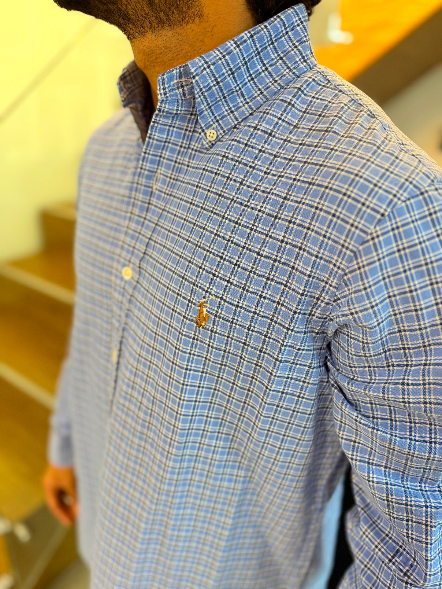 Camisa Polo R.L hombre Oxford Cuadros Azules Caballo Multicolor