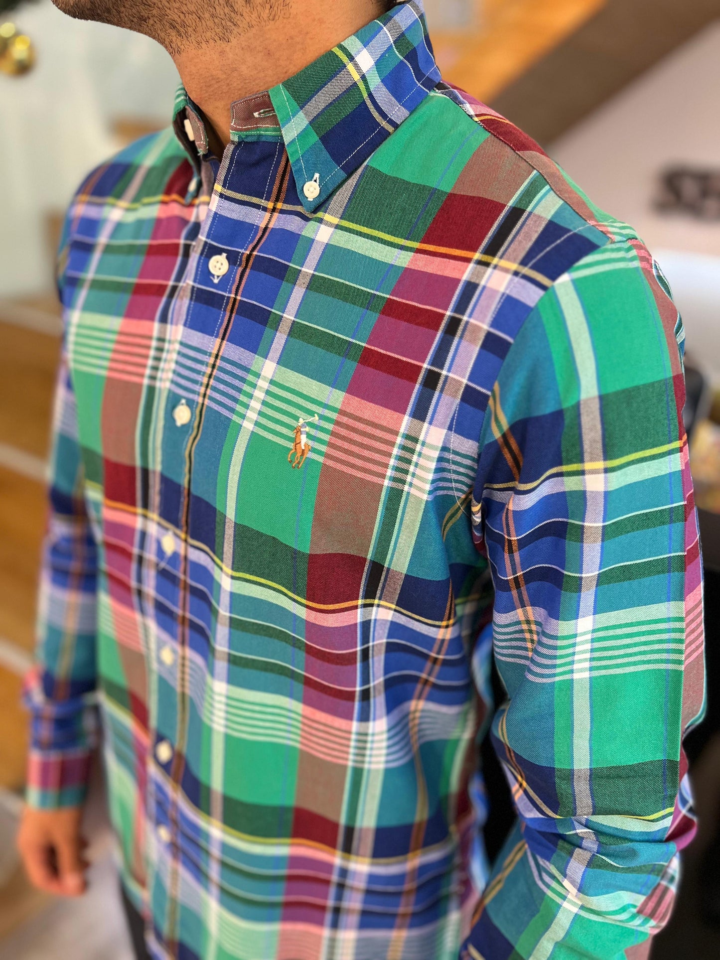 Camisa Polo R.L hombre Oxford Cuadros Caballo Multicolor