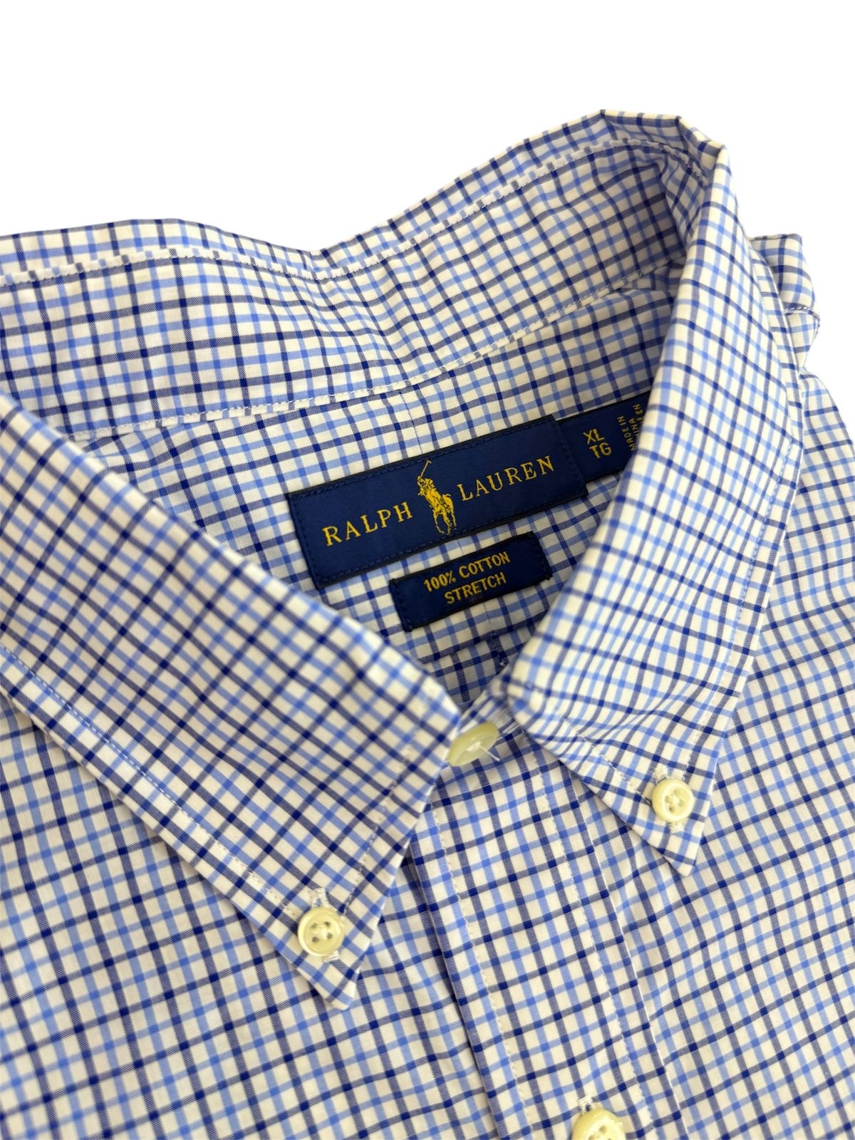 Camisa Polo R.L hombre Algodón Cuadros Azules Caballo Azul