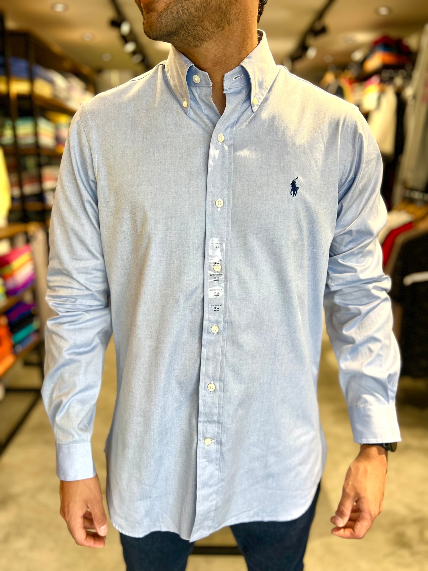 Camisa Polo R.L hombre Celeste Algodón