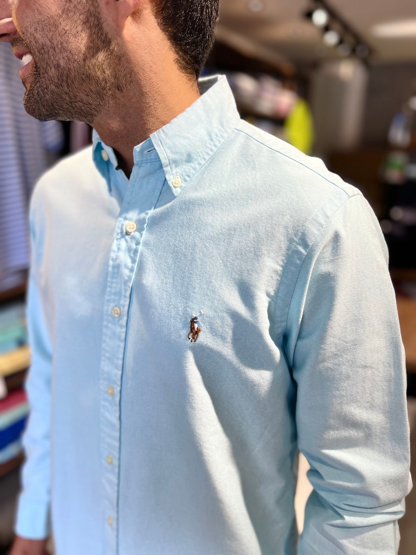 Camisa Polo R.L hombre Celeste Oxford