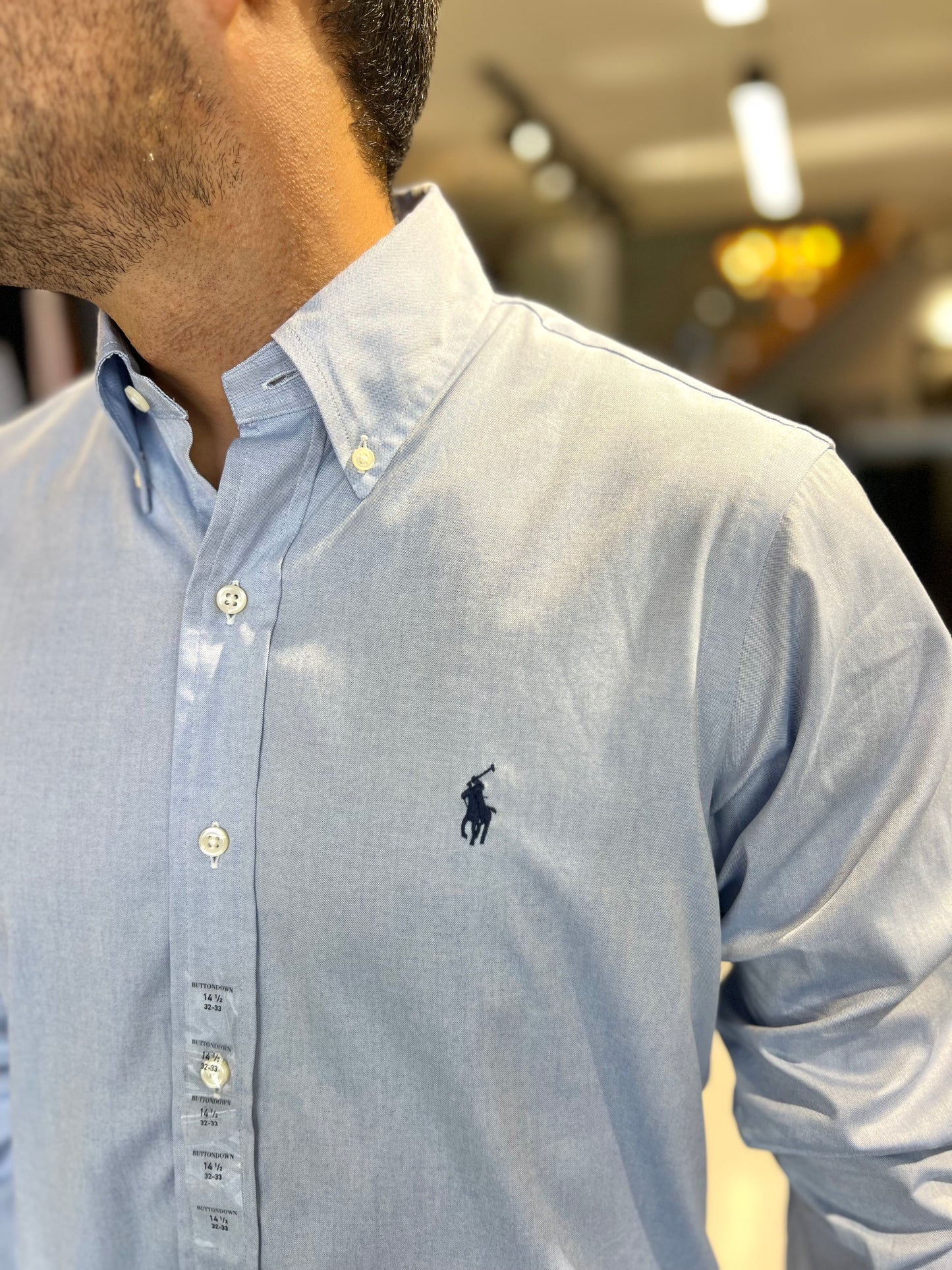 Camisa Polo R.L hombre Celeste Algodón