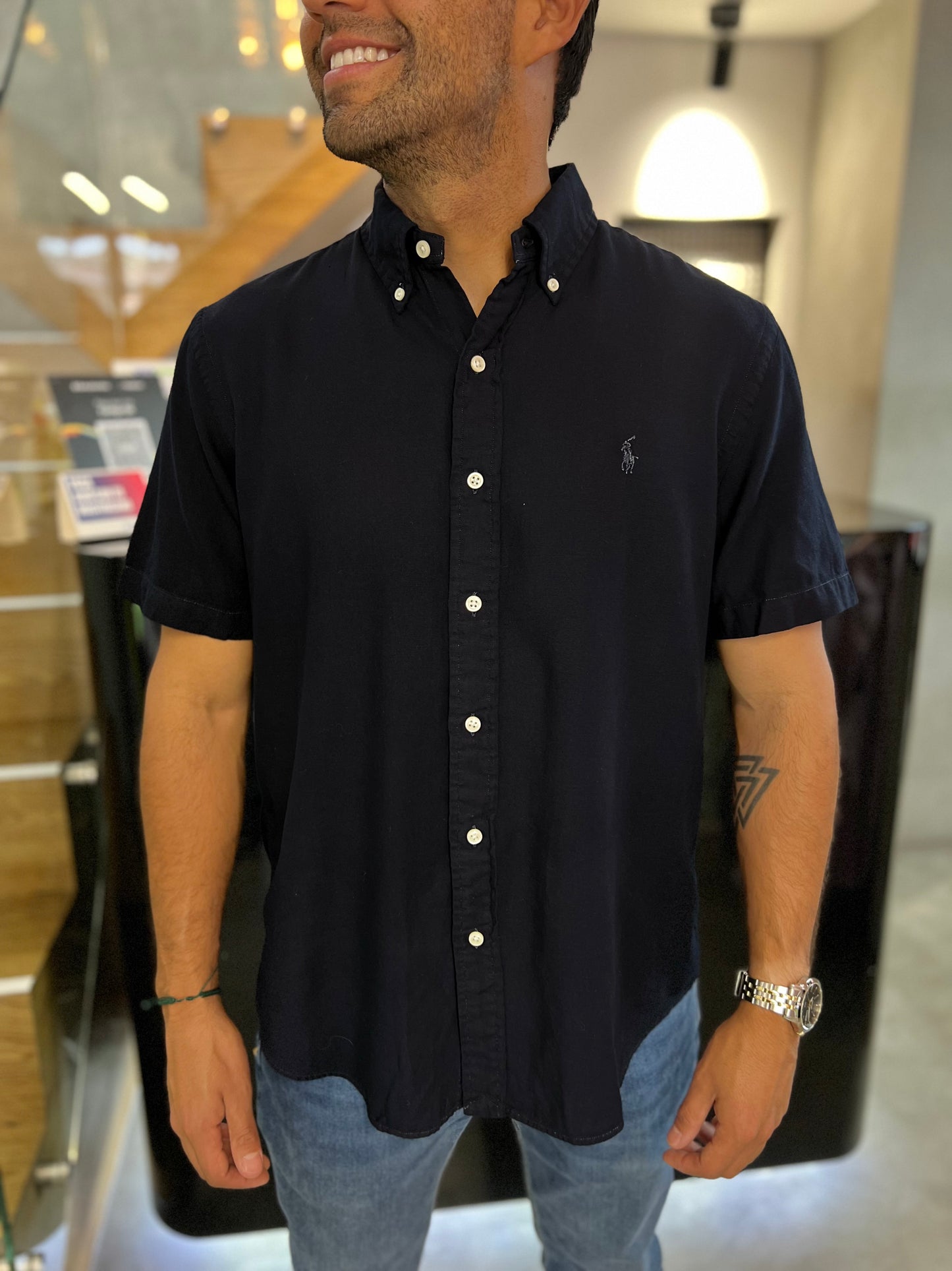Camisa Polo R.L hombre Manga Corta Lino