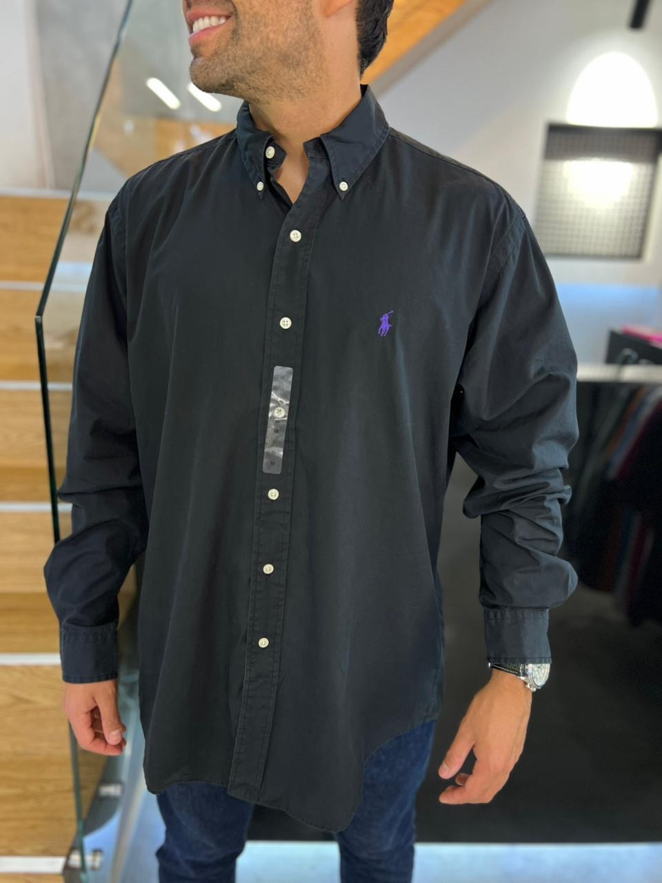 Camisa Polo R.L hombre Oxford Negra