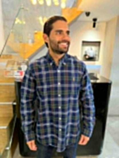 Camisa Polo R.L hombre Oxford Cuadros Verdes Caballo Multicolor