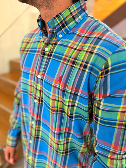 Camisa Polo R.L hombre Oxford Cuadros Colores Caballo Rojo