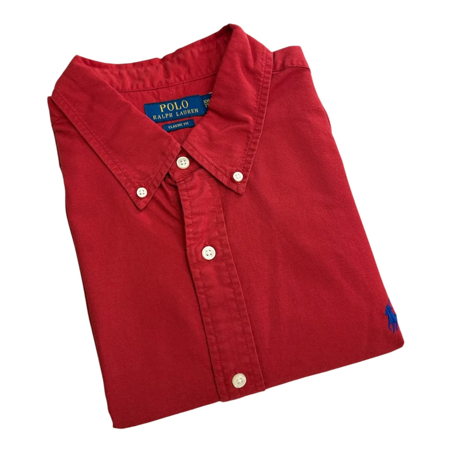 Camisa Polo R.L hombre Oxford Roja Caballo Azul