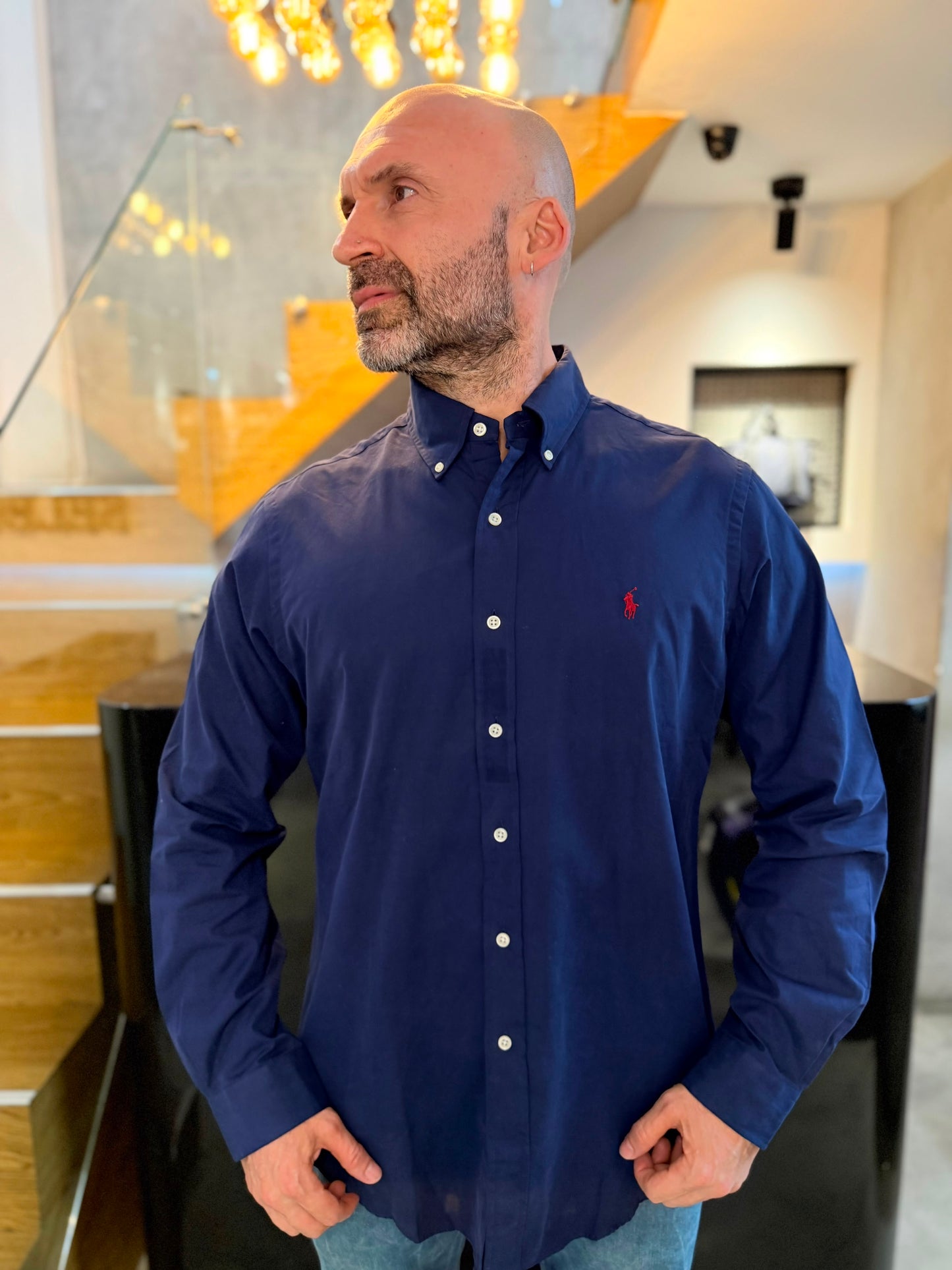 Camisa Polo R.L hombre Algodón Azul Oscura Caballo Rojo