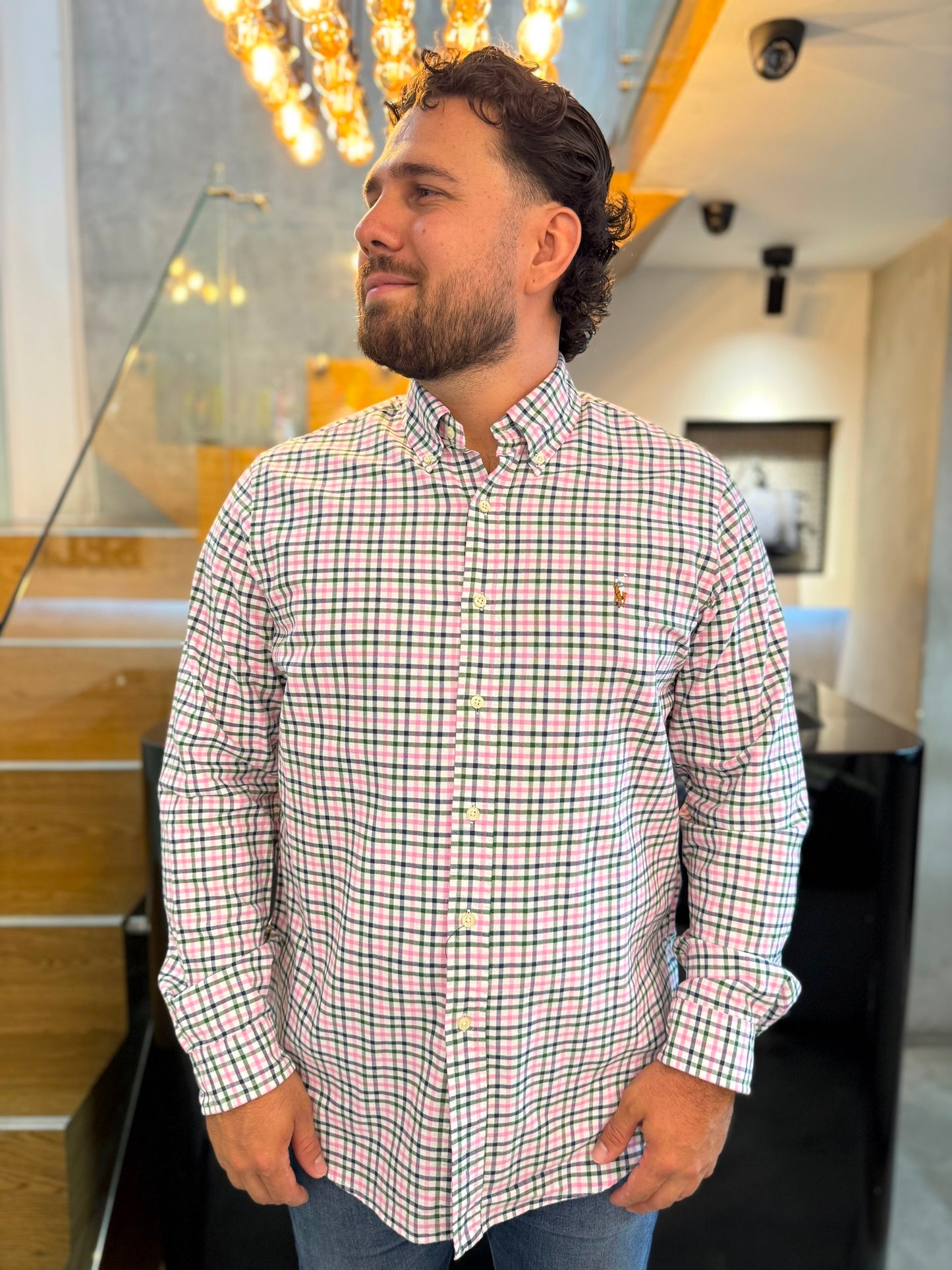 Camisa Polo R.L hombre Oxford Cuadros Caballo Multicolor