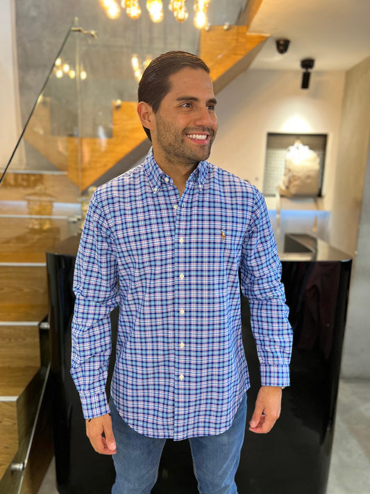Camisa Polo R.L hombre Algodón Cuadros Azules Caballo Multicolor