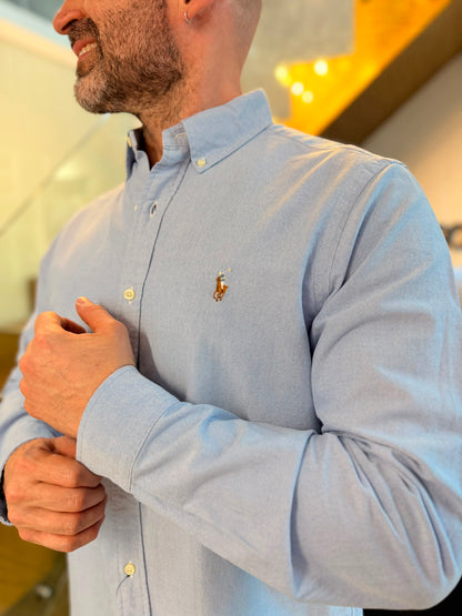 Camisa Polo R.L hombre Oxford Celeste Caballo Multicolor