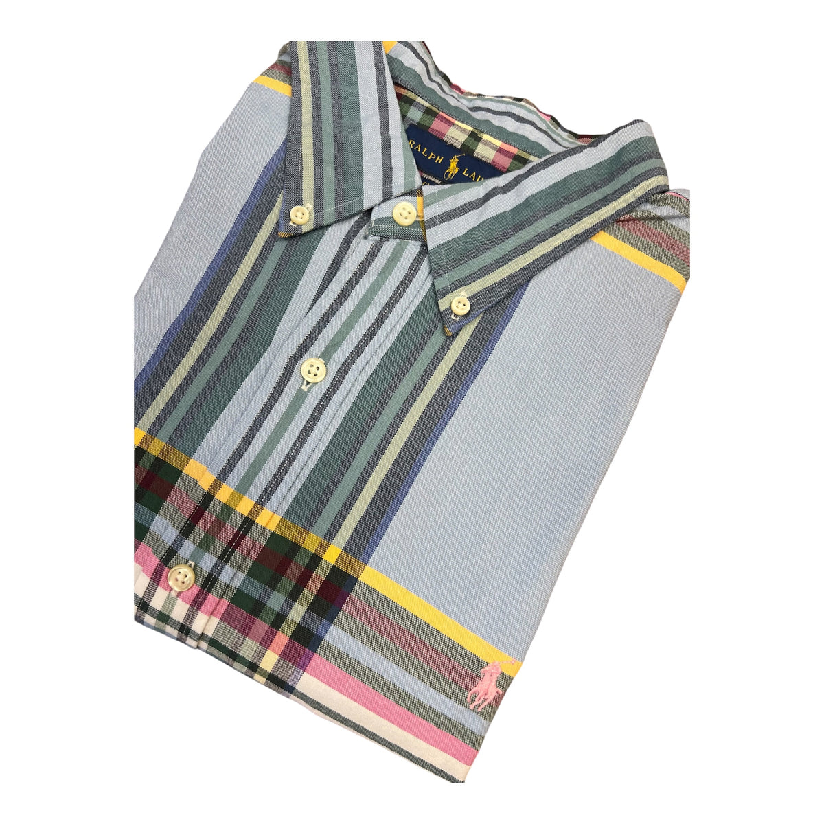 Camisa Polo R.L hombre Oxford Rayas Colores Caballo Rosa