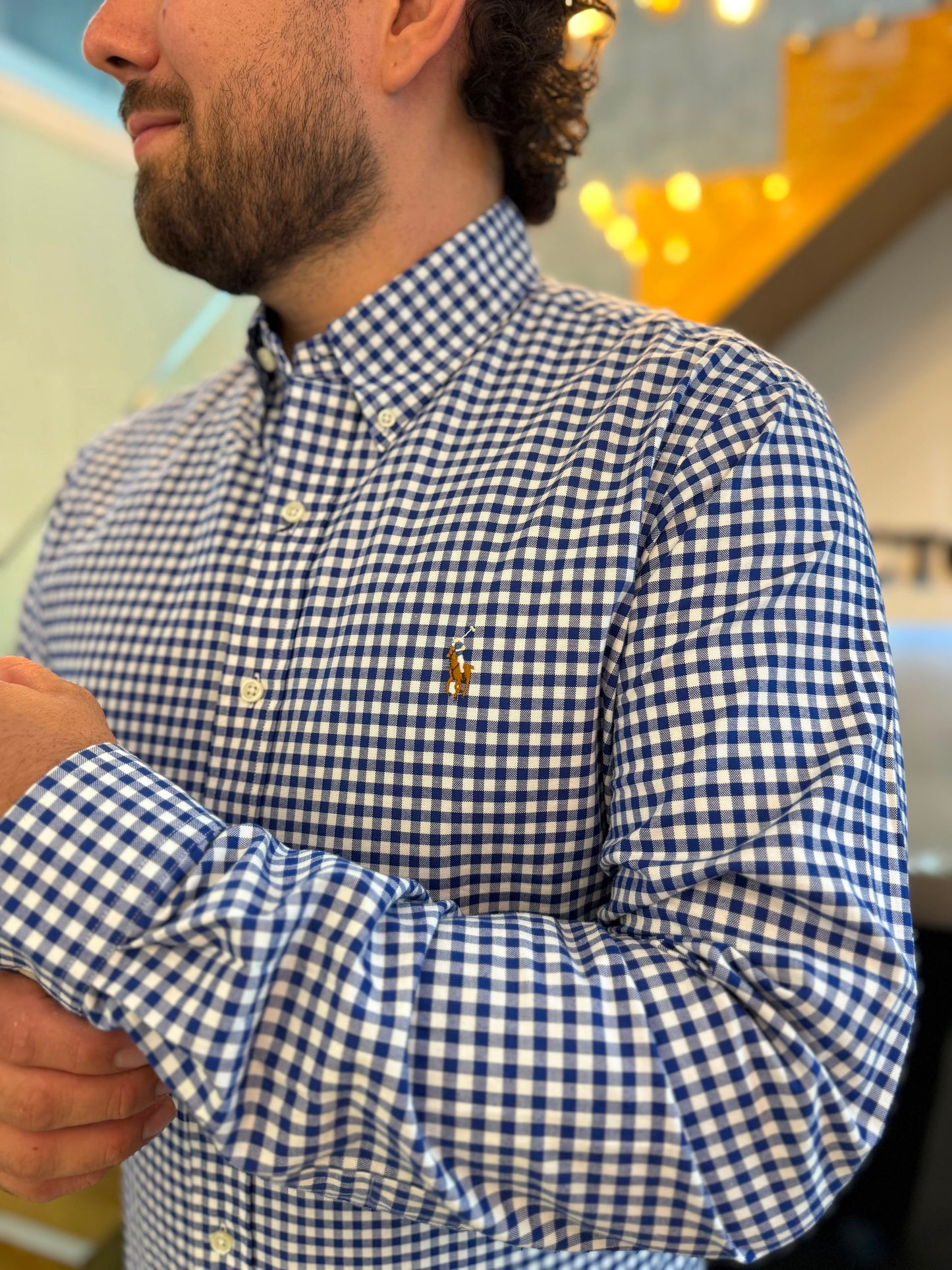 Camisa Polo R.L hombre Oxford Slim fit Cuadros Azules Caballo Multicolor