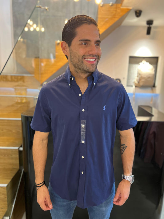 Camisa Polo R.L Azul Manga Corta hombre