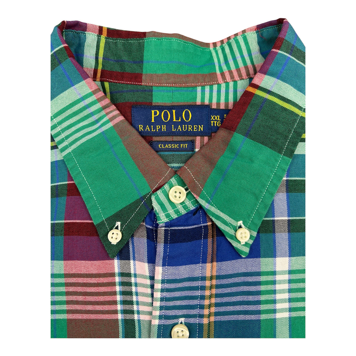 Camisa Polo R.L hombre Oxford Cuadros Verdes Con Rojo Caballo Multicolor