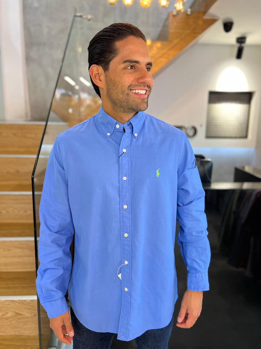 Camisa Polo R.L hombre Oxford Celeste