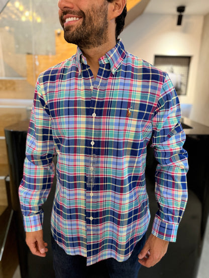 Camisa Polo R.L hombre Oxford Cuadros Colores Caballo Multicolor