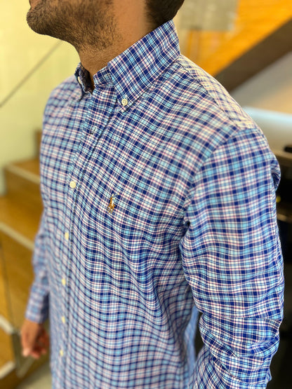 Camisa Polo R.L hombre Algodón Cuadros Azules Caballo Multicolor