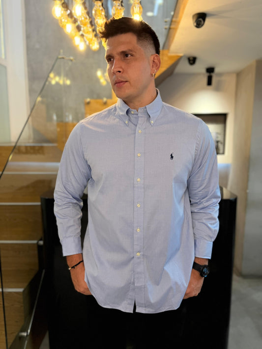 Camisa Polo R.L hombre Algodón Celeste Caballo Azul