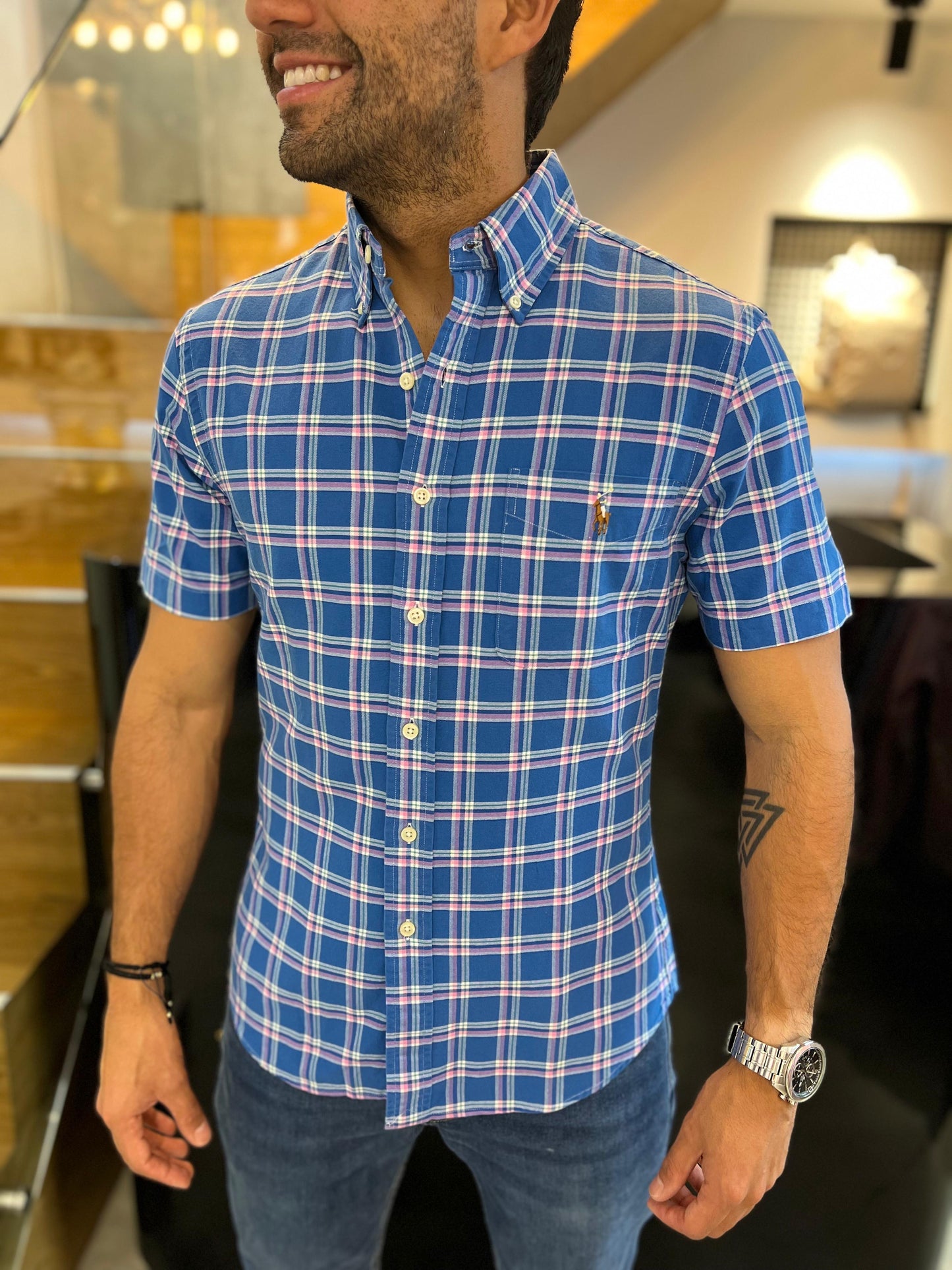 Camisa Polo R.L hombre Oxford Slim Fit Manga Corta