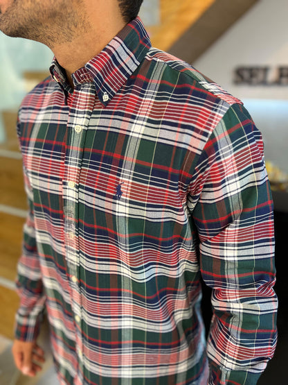 Camisa Polo R.L hombre Oxford Cuadros Caballo Azul