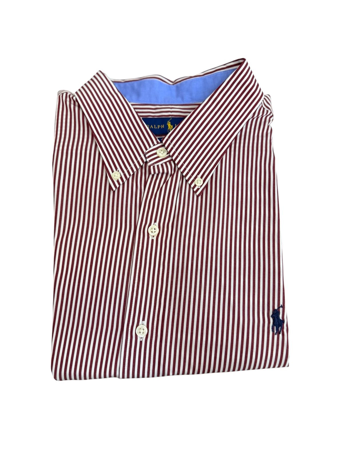 Camisa Polo R.L hombre Algodón Rayas Café Caballo Azul