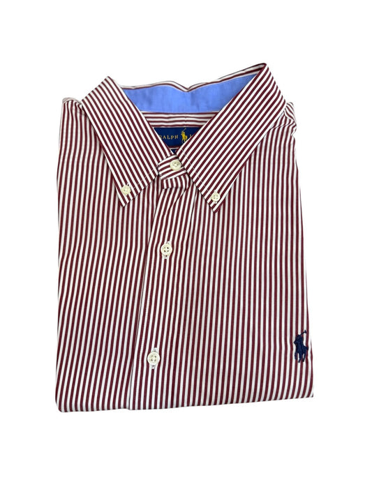 Camisa Polo R.L hombre Algodón Rayas Café Caballo Azul