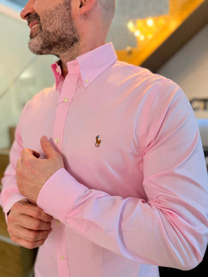 Camisa Polo R.L hombre Algodón Slim Fit Rosada Caballo Multicolor