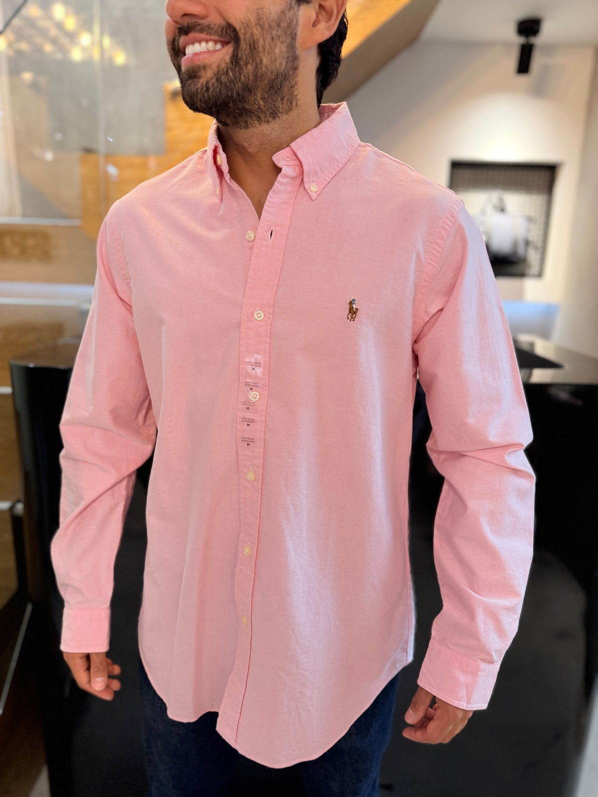 Camisa Polo R.L hombre Oxford Rosa Pastel Caballo Multicolor